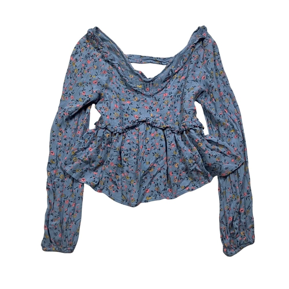 Sim & Sam Floral Print Blouse Cottage Americana Long Sleeve Womens Size Small